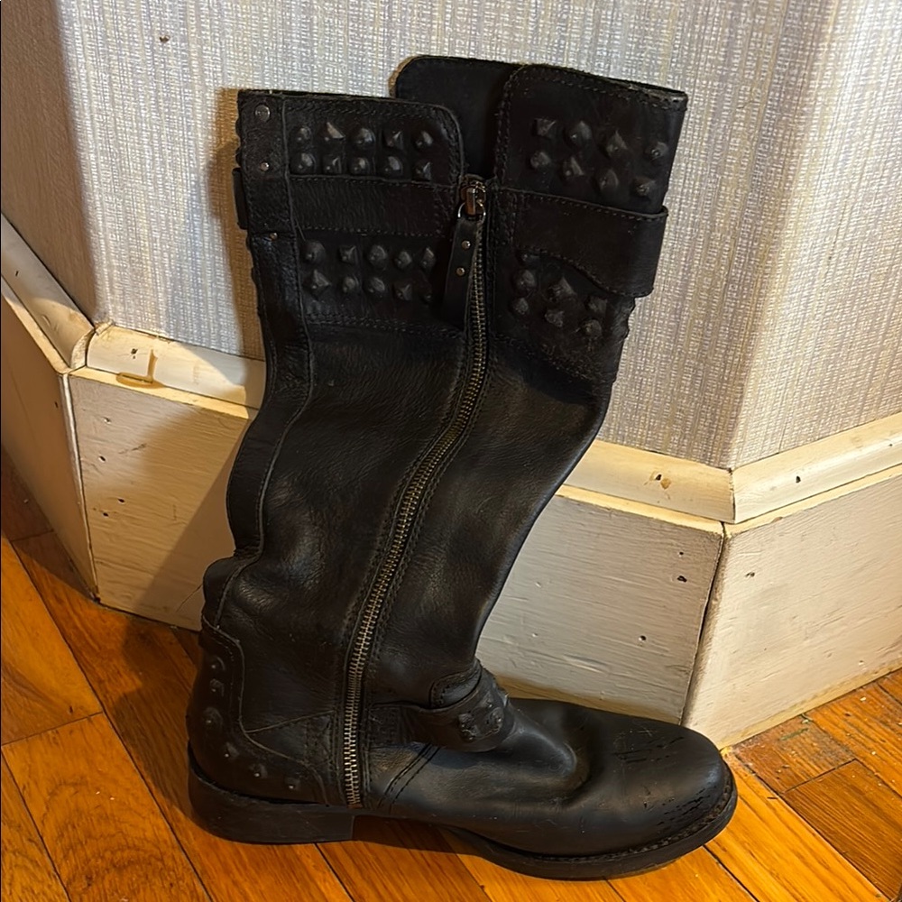 Black Studded Combat Boots with Zipper